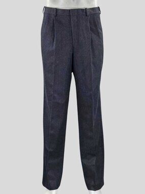 DAKS Mens Grey Pleated 100% Wool Trousers - 32x32